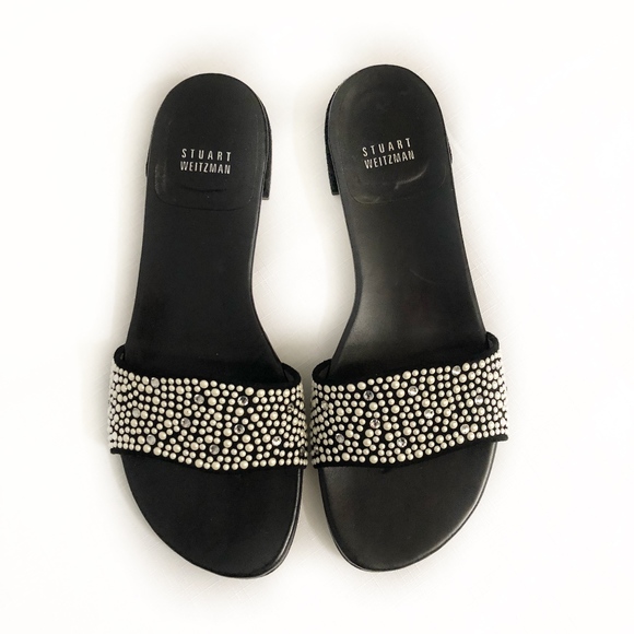 Stuart Weitzman black thong sandals w/studs SZ 8 - Picture 1 of 5